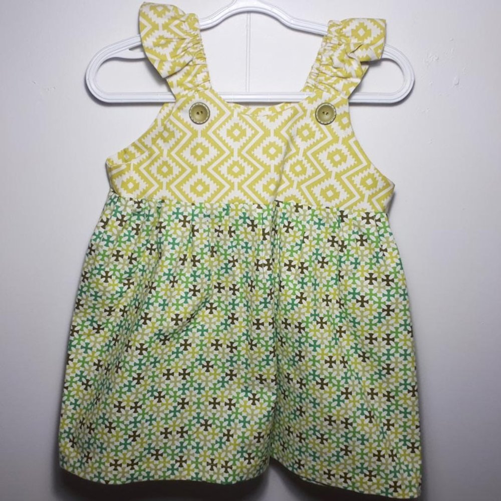 Toddler sundress in green prints. Size 18-24 months